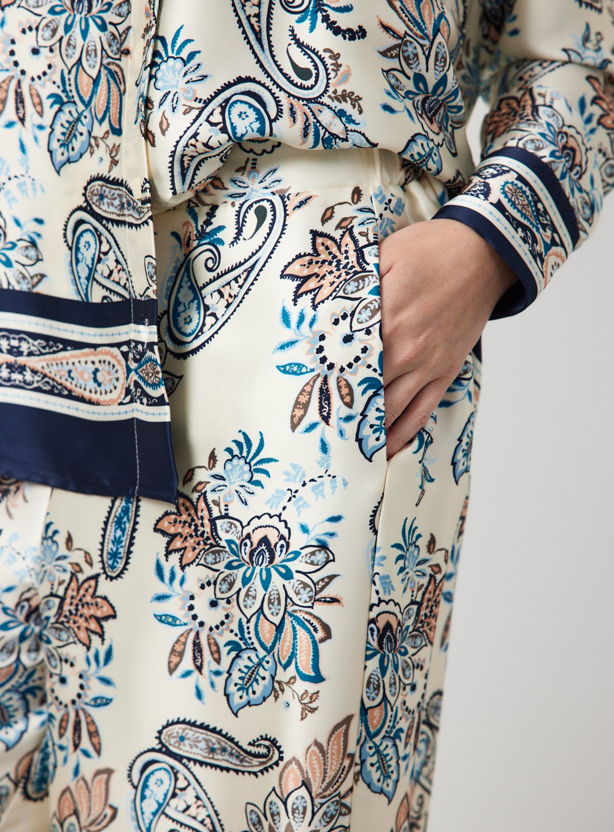 Cream Paisley Scarf Print Wide Leg Co-ord Trousers 8 - Image 3 thumbnail